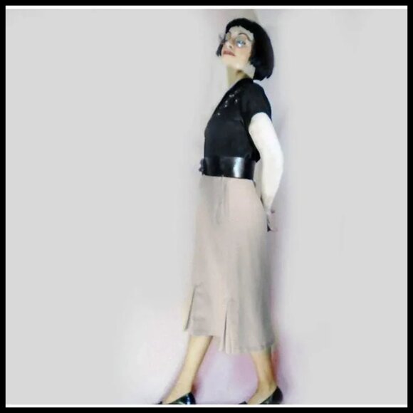 Vintage Pencil Skirt Pleated Mermaid Look, 50s Lightweight Wool - Picture 8 of 14